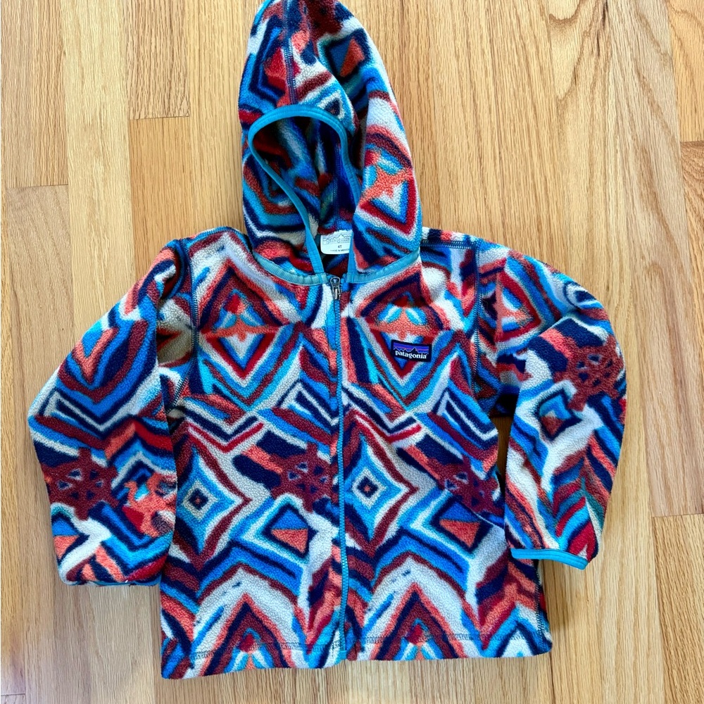Patagonia Hooded Fleece Jacket - Red, Blue, Cream